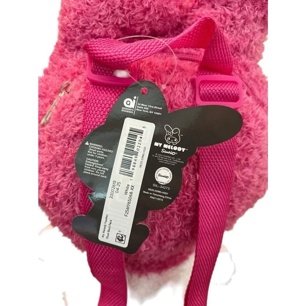 Hello Kitty My Melody Plush Mini Backpack Faux Fur Pillow Large Pajama Bag NWT